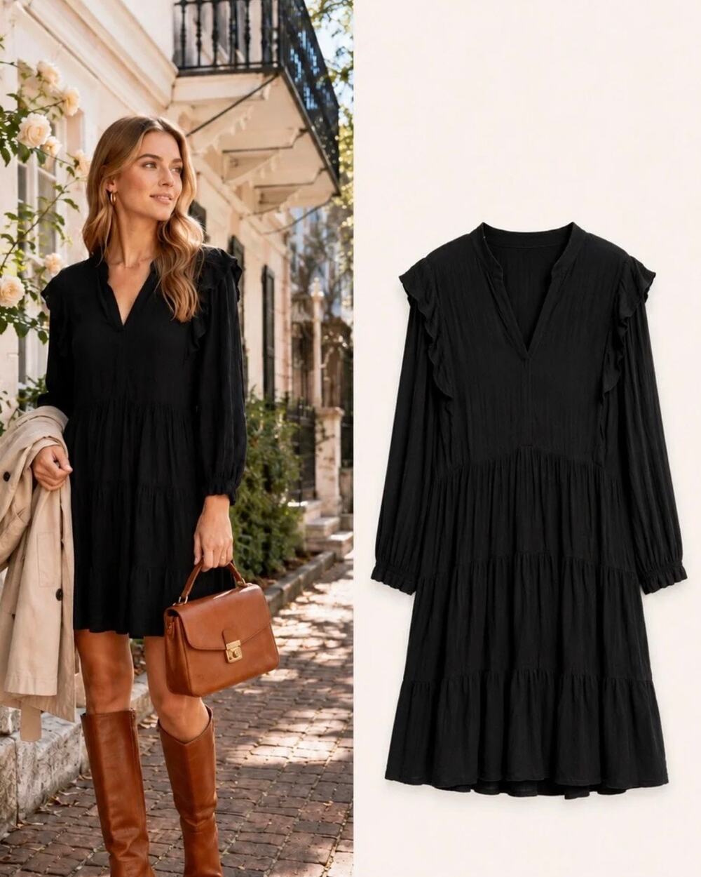 Amadi Anthropologie Rossi Ruffle Tierd Mini Dress Black Small "Fallcore"